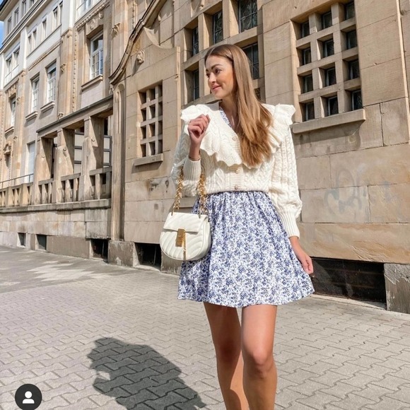 H&M Delicate Floral Cottegecore Puff Sleeve Flounce Trim Dress - M - Picture 5 of 8